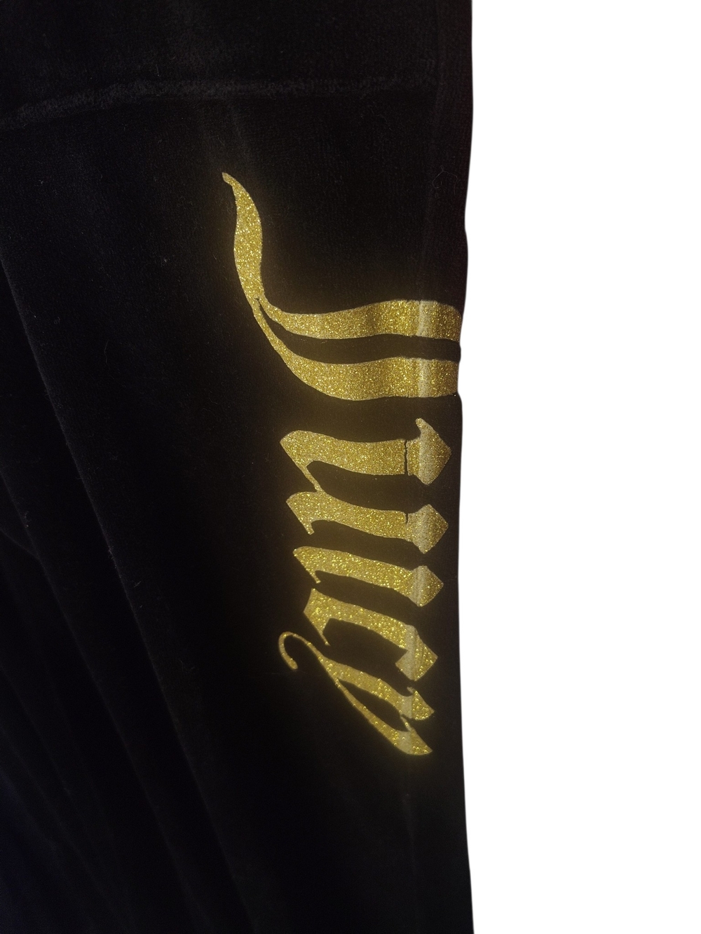 Juicy Couture Black Velour Joggers with Gold Script** Juicy Is Cracking A Lil - Picture 3 of 4